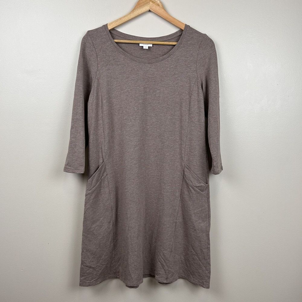 Pure Jill Dress Womens S Sad Beige Pima Cotton Modal V Neck Shift W/ Pockets